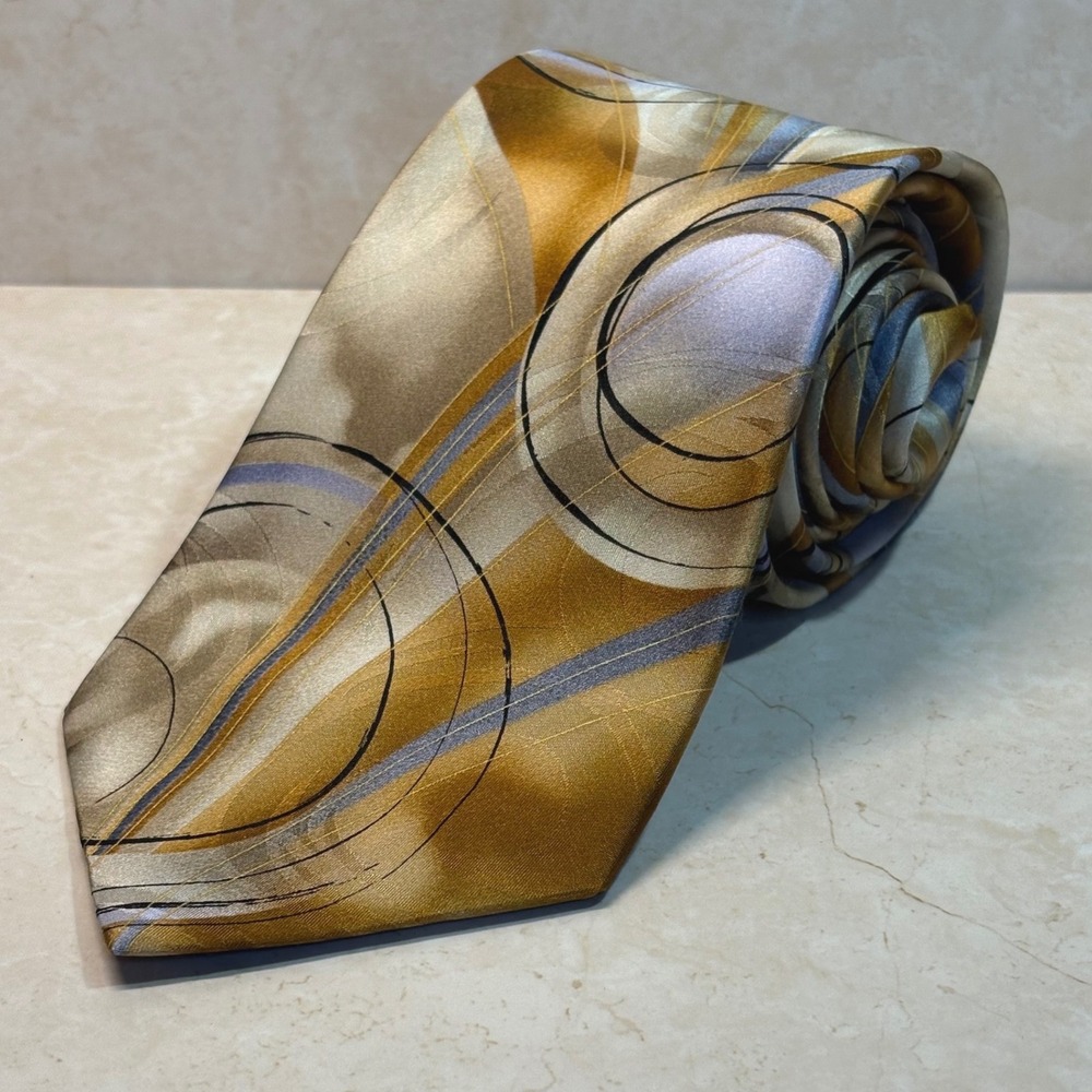 J Garcia Clockworks Collection Fifty-Five Gold Art Silk Necktie Abstract Career